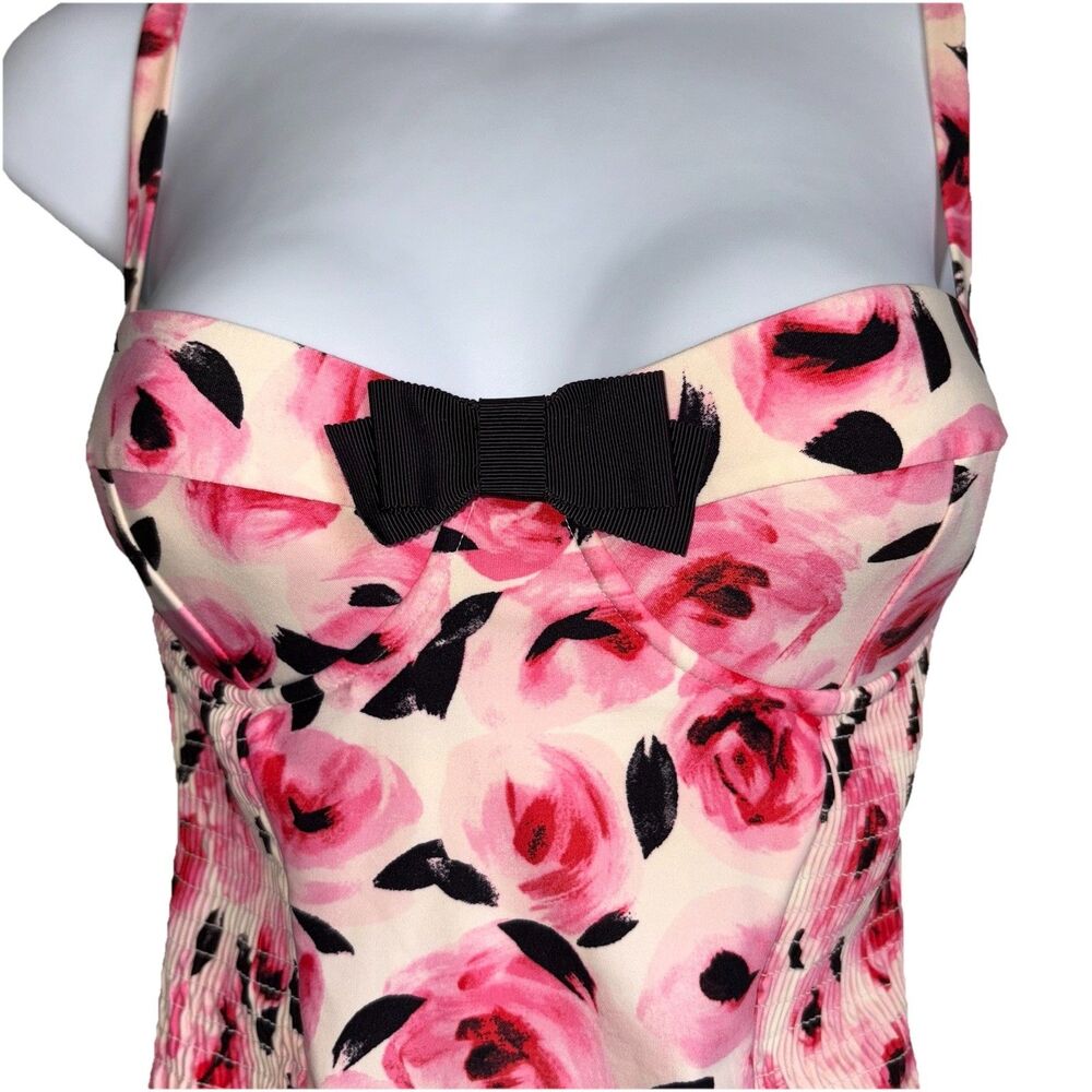 Kate Spade Pink Floral One Piece Swimsuit Bay of Roses Size XS Smocked Stretch - Picture 3 of 16